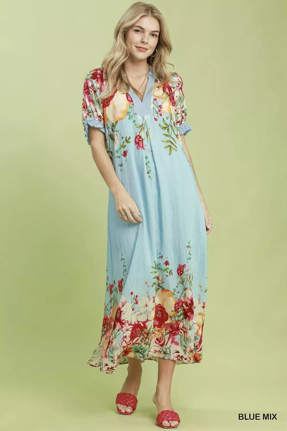 Mix Floral Border Print Midi Dress, image 2