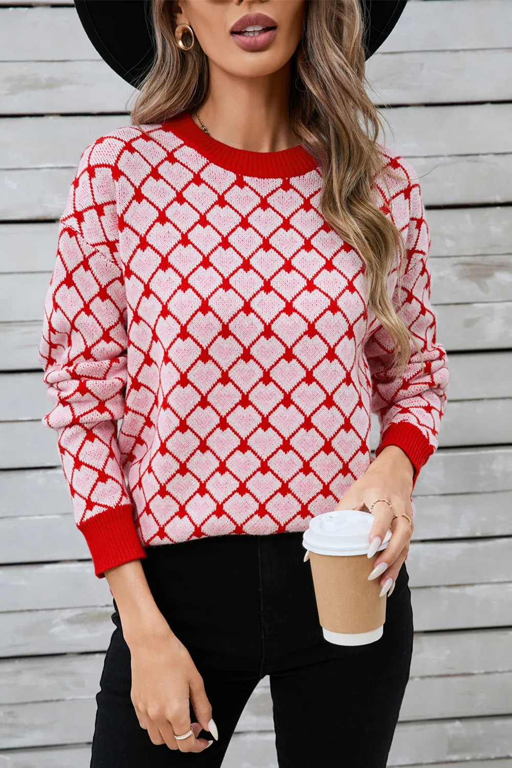Contrast Round Neck Dropped Shoulder Sweater, image 2