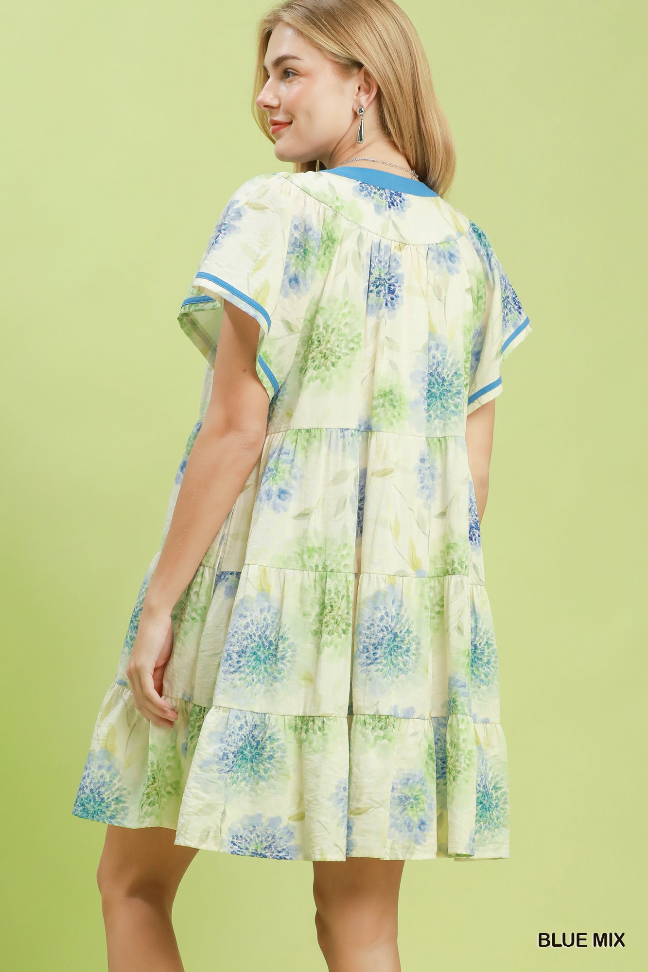 Floral Print Contrast Trim Tiered Babydoll Dress, image 3