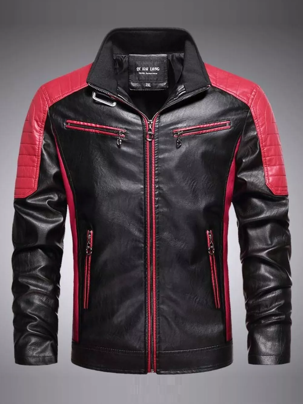 Men's Plus Size Slim Fit Zip Up Moto Jacket, image 4