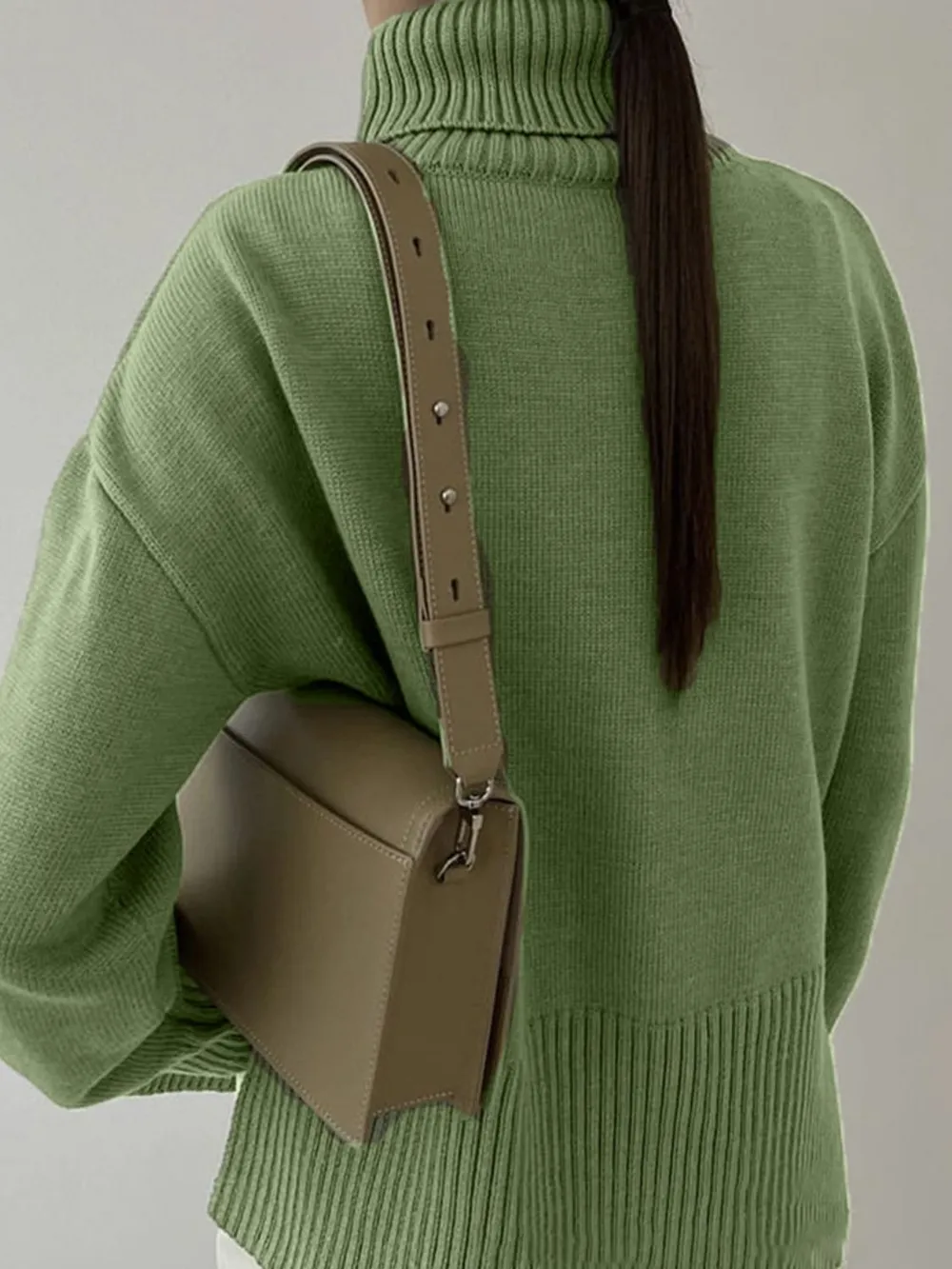 Side Slit Turtleneck Drop Shoulder Sweater, image 19