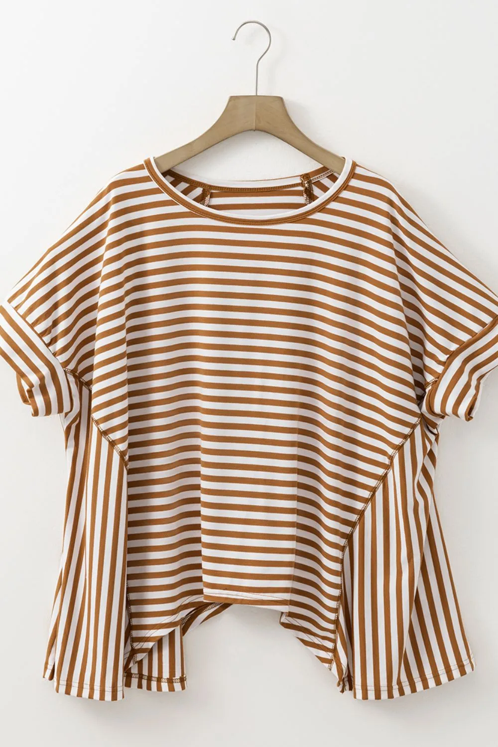 Stripe Batwing Sleeve Round Neck Oversized Top, image 5
