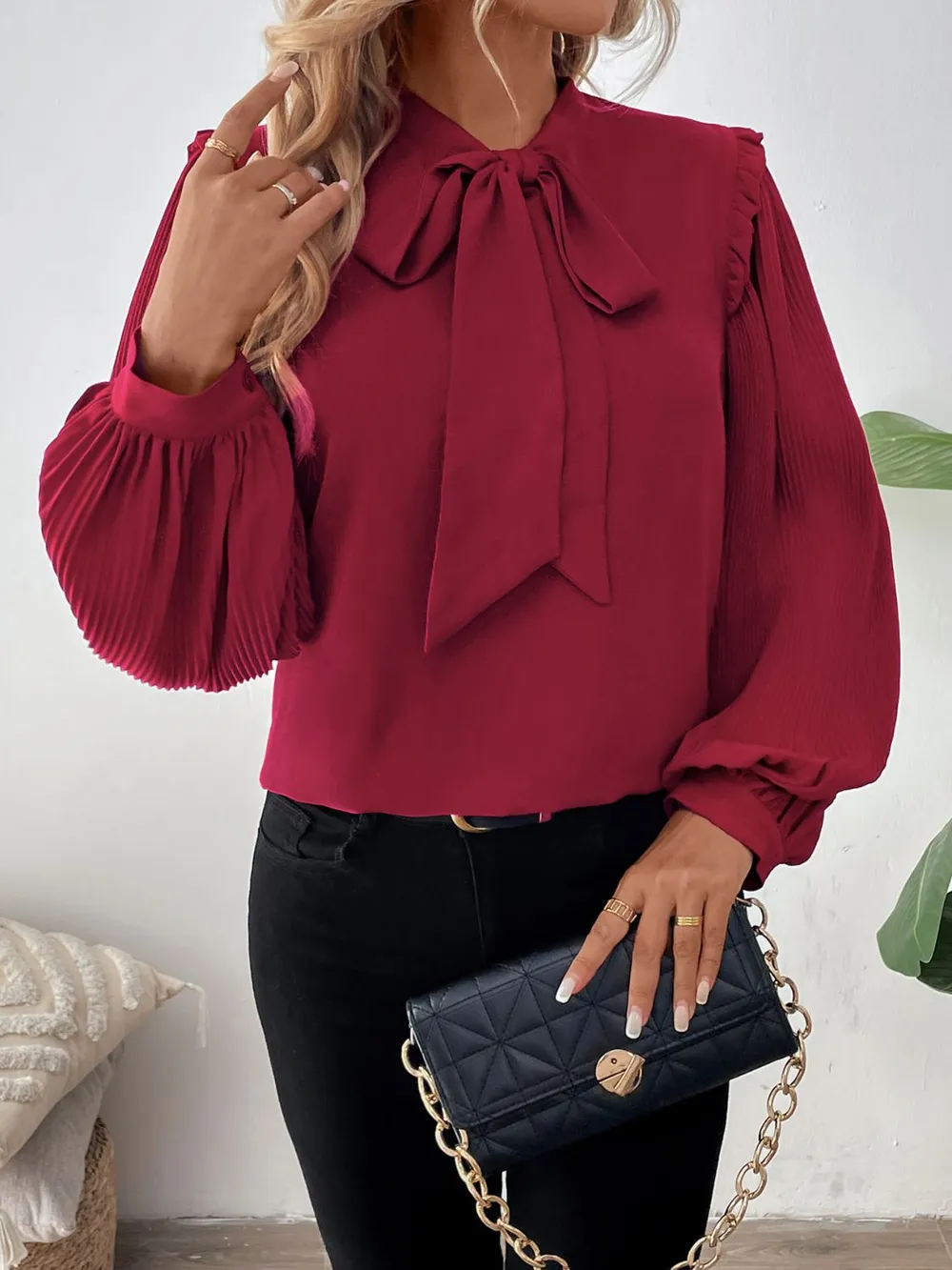 Frill Tie Neck Long Sleeve Blouse, image 5