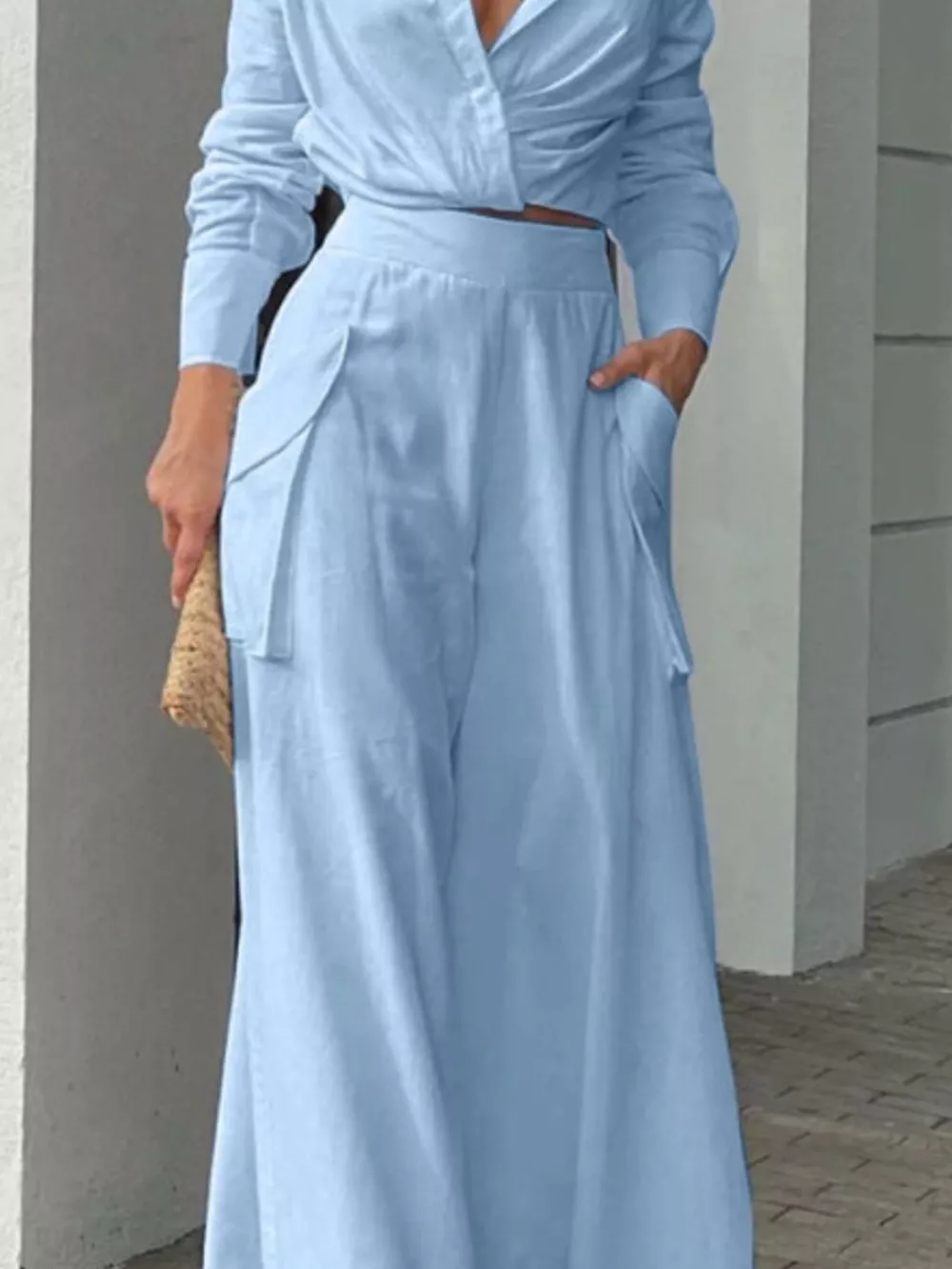 Long Sleeve Shirt and Wide Leg Pants Set, image 4