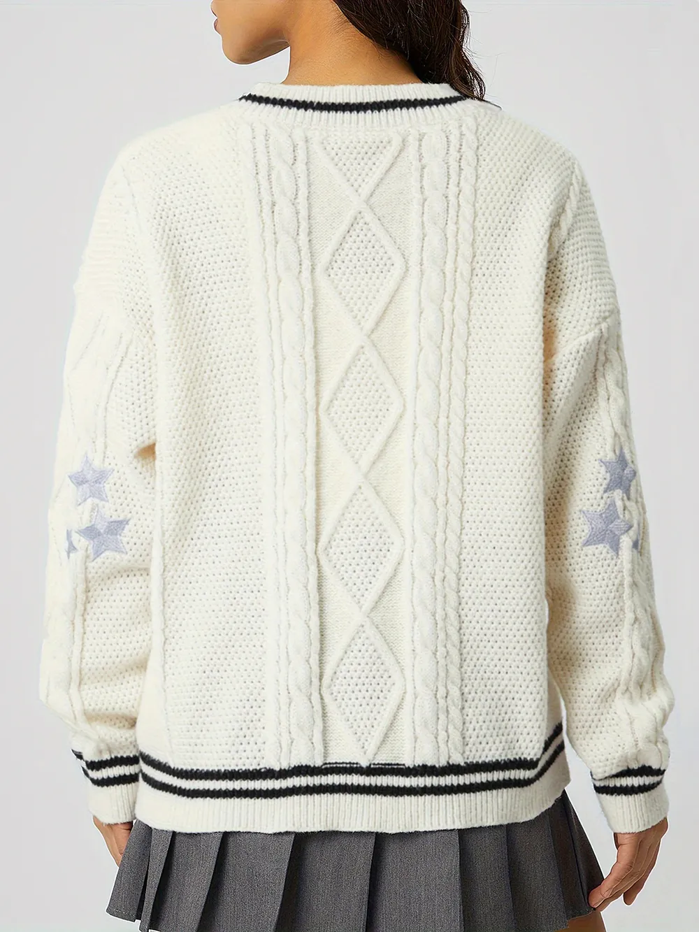 Star Embroidered V-Neck Long Sleeve Cardigan, image 3