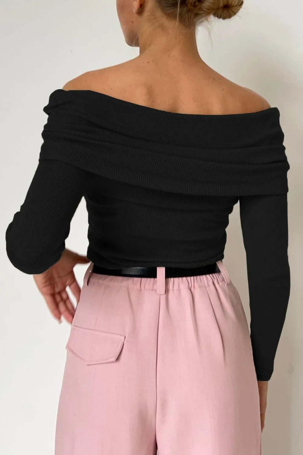 Off-Shoulder Long Sleeve Knit Top, image 15