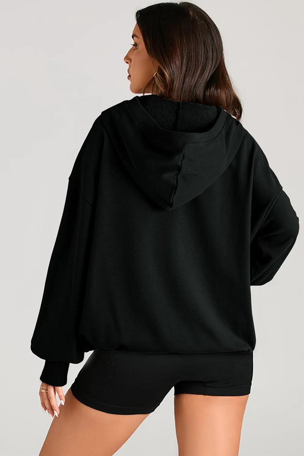 Pocketed Half Zip Long Sleeve Hoodie, image 2