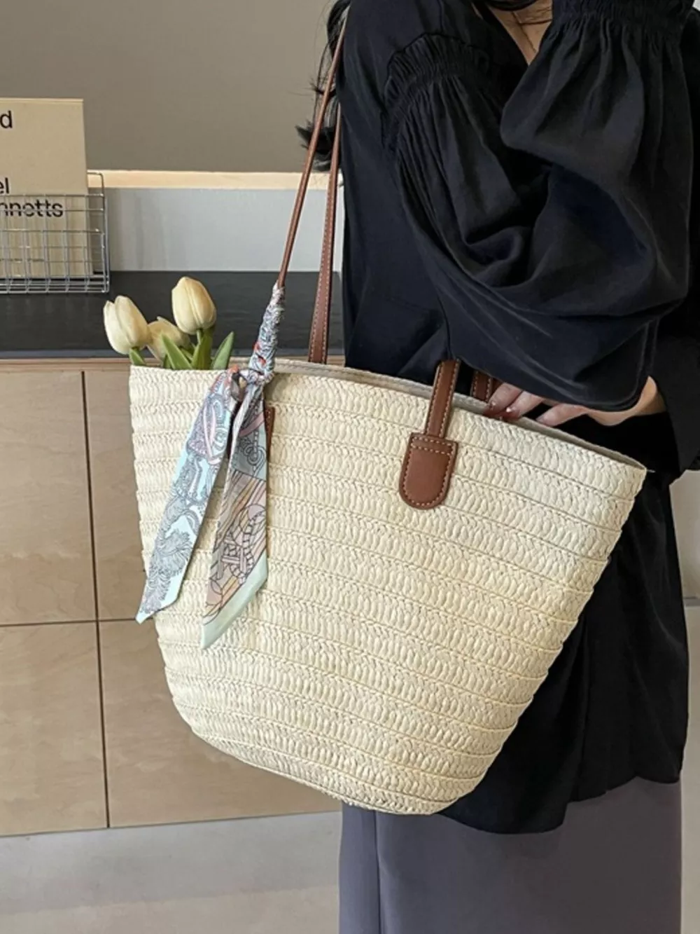 Straw Woven Shoulder Bag, image 4