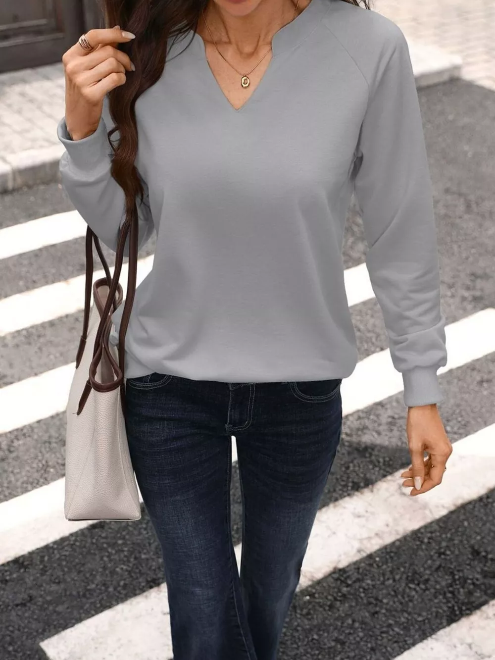Notched Raglan Sleeve Sweatshirt, image 8