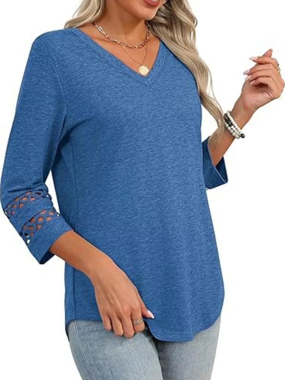 V-Neck Cutout 3/4 Sleeve T-Shirt, image 4