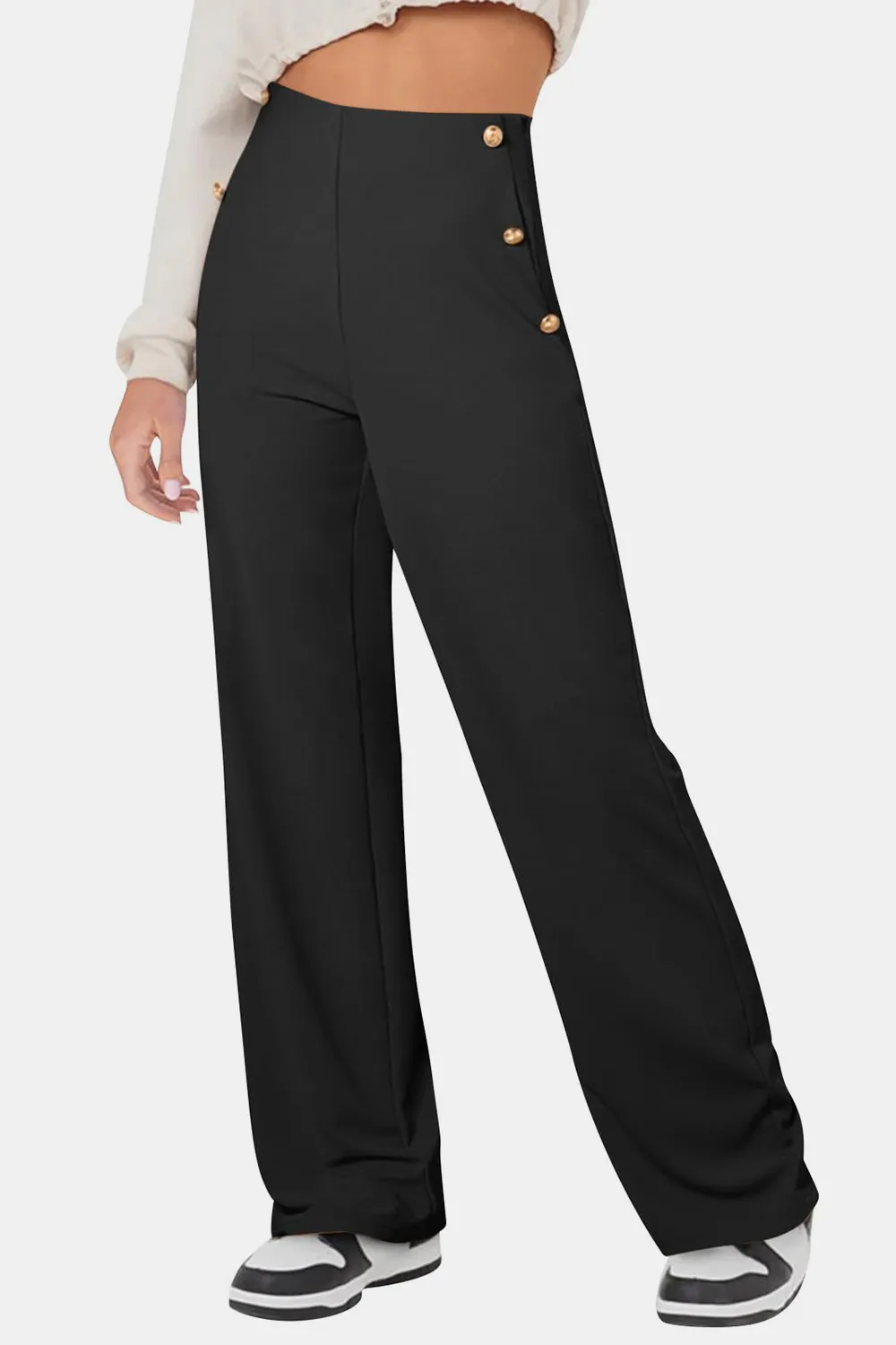 Decorative Button High Rise Pants, image 2