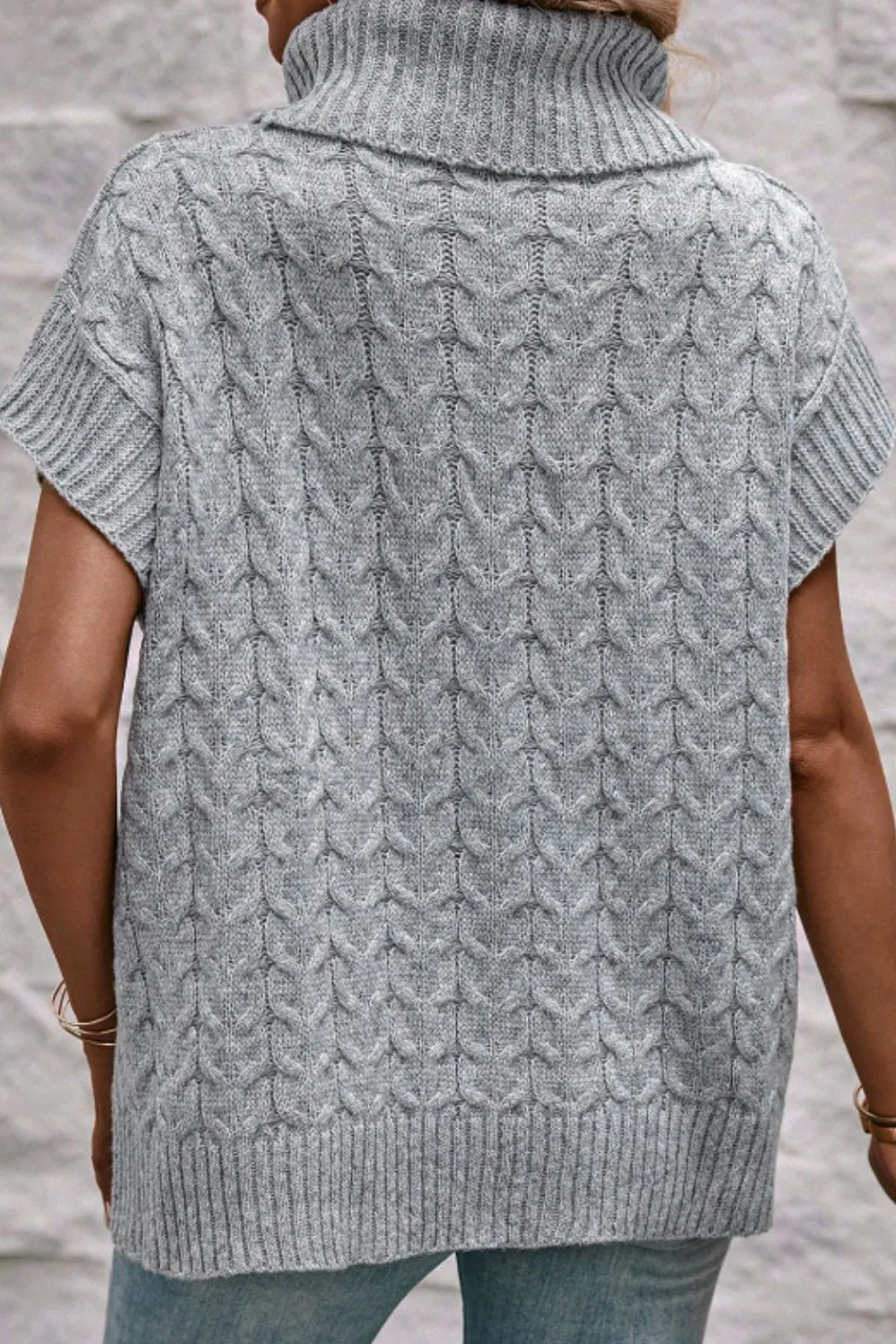 Cable Knit Turtleneck Short Sleeve Sweater, image 4