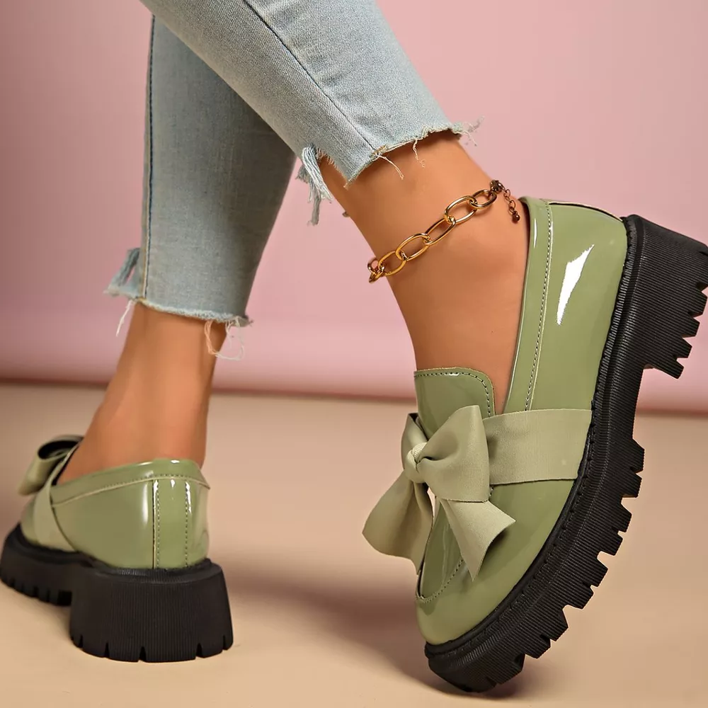Bow Decor Round Toe Loafers, image 2