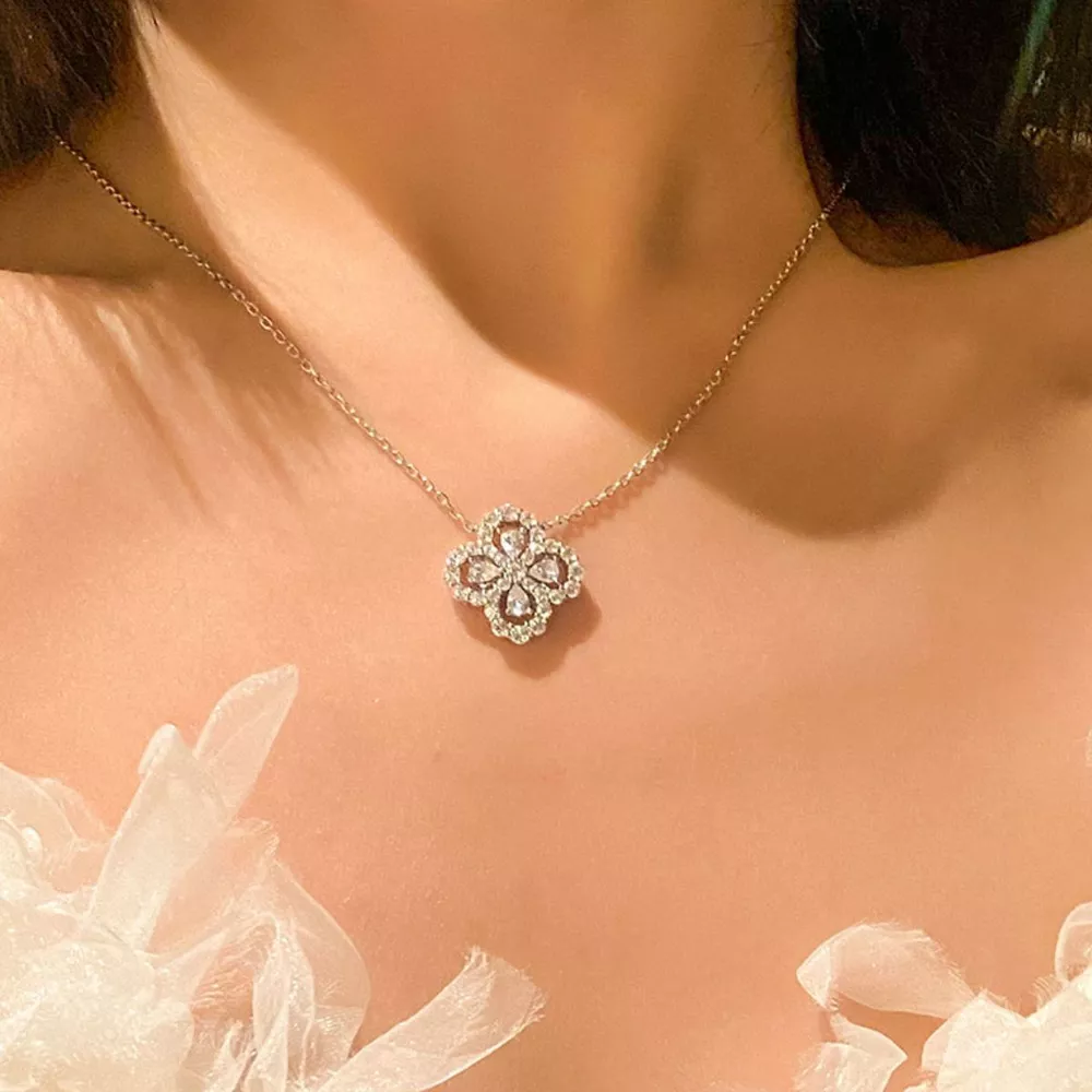 Moissanite 925 Sterling Silver Clover Pendant Necklace, image 5