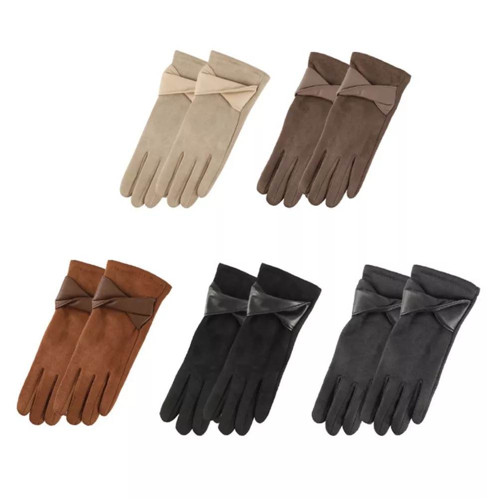 Warm Leather Trimmed Suede Gloves, image 4