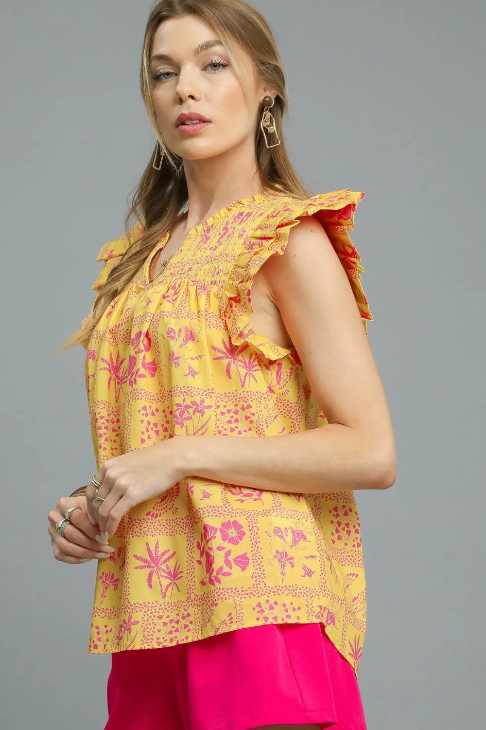 Printed Ruffle Cap Sleeve Blouse, image 2