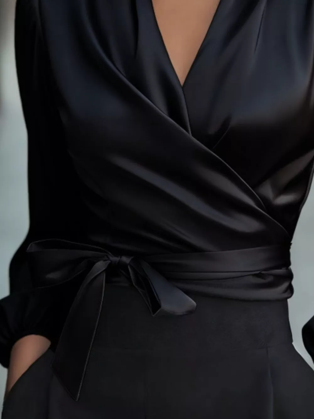 Satin Tie Waist Wrap Blouse, image 2