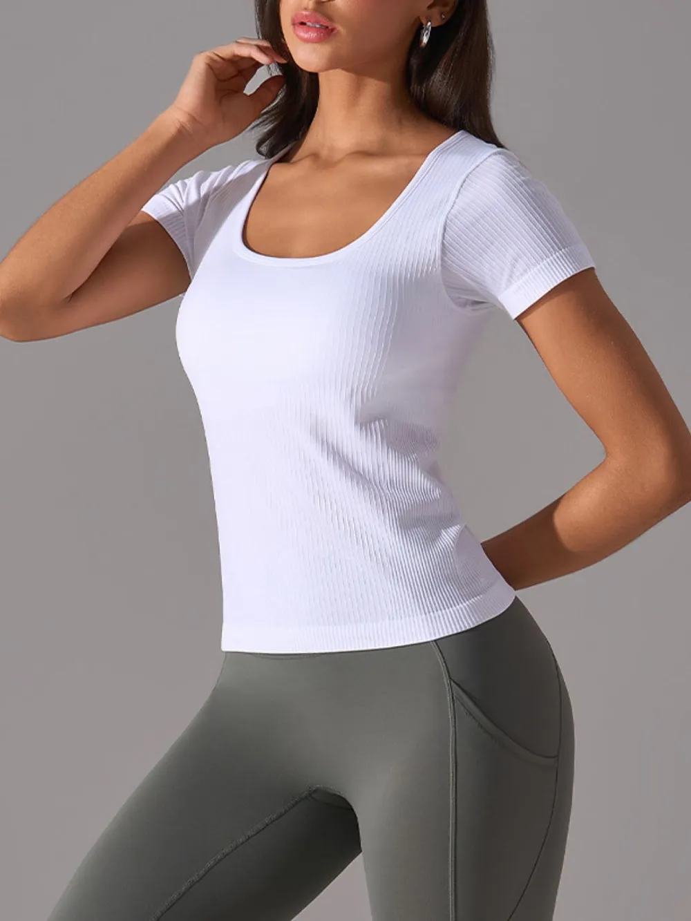 Square Neck Active T-Shirt with Detachable Chest Pads, image 2