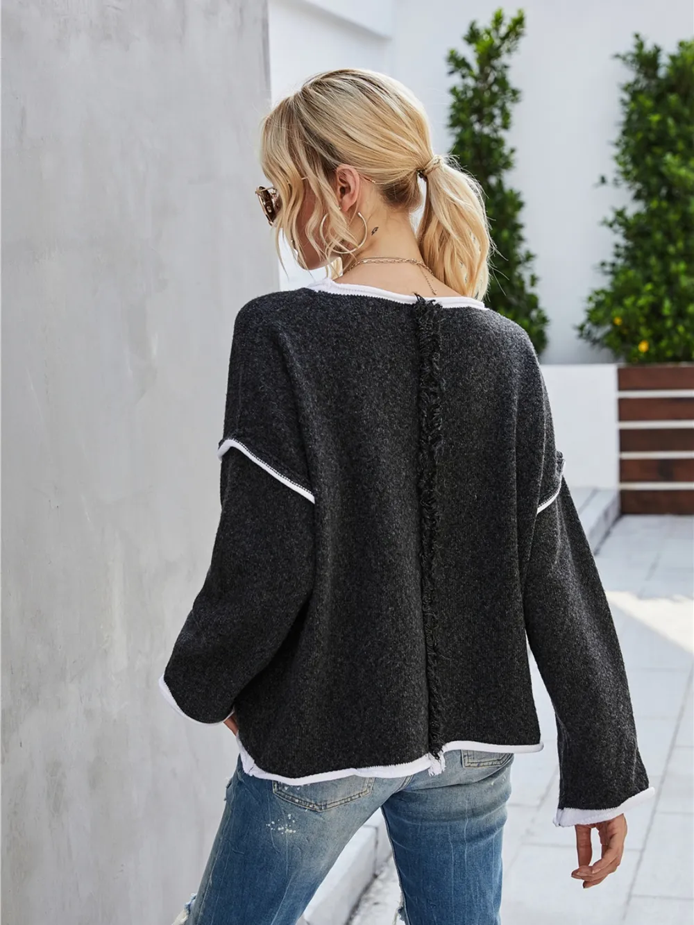 Boat Neck Dropped Shoulder Sweater, image 8