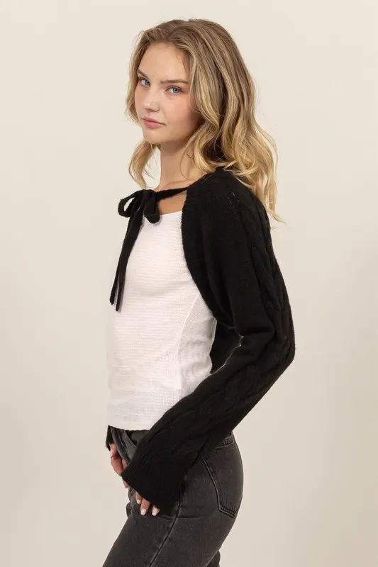 Cable-Knit Tie-Front Shrug, image 4