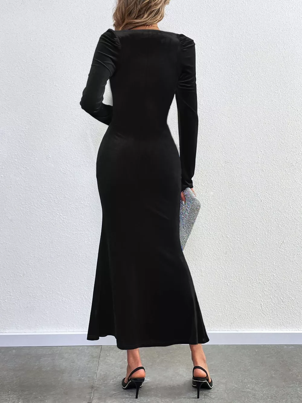 Velvet Square Neck Long Sleeve Mermaid Dress, image 5