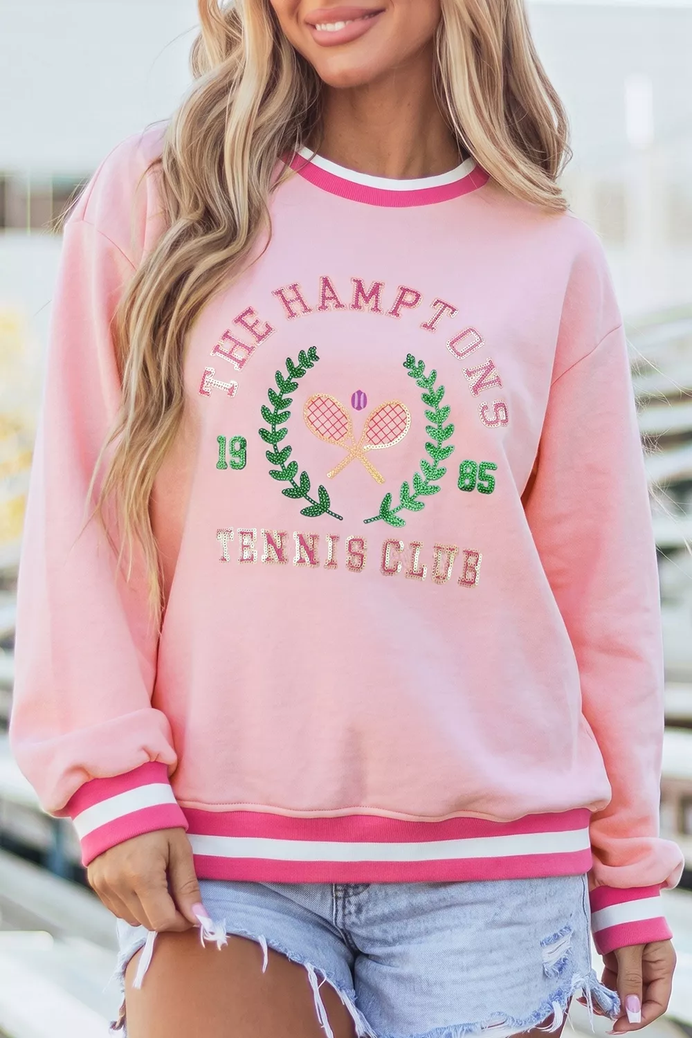 Embroidered Tennis Club Crew Neck Pullover Sweatshirt, image 2