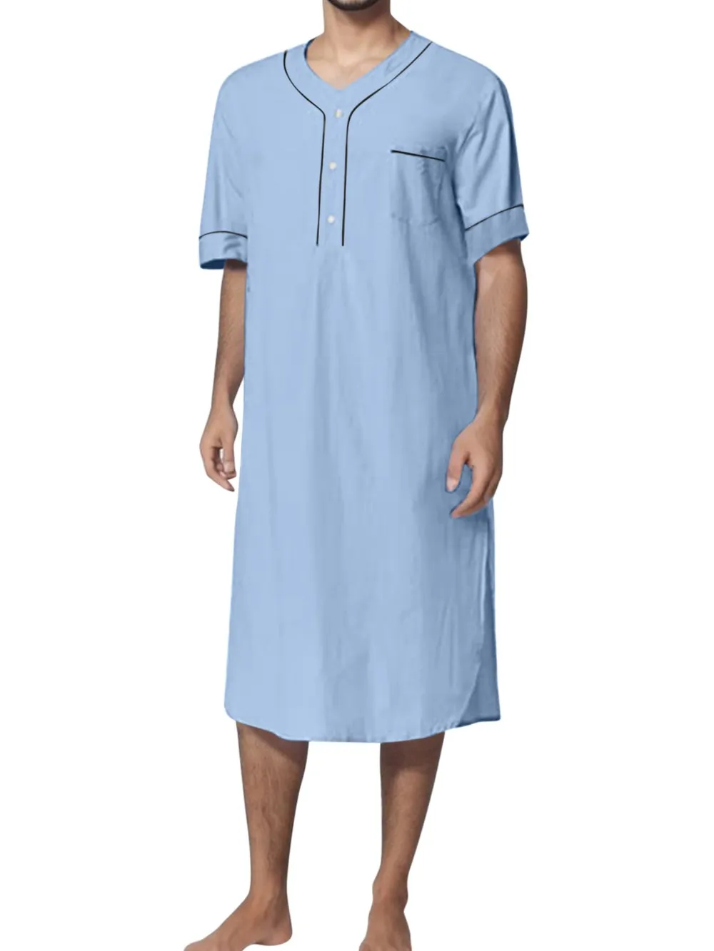 Men's Full Size Button Detail Short Sleeve Lounge Dress Plus Size, image 12