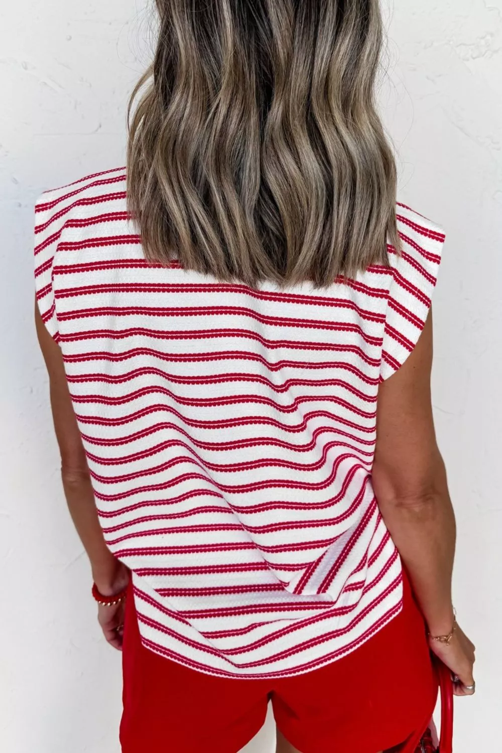 Stripe Textured Knit Button Detail Short Sleeve Casual Tee, image 2