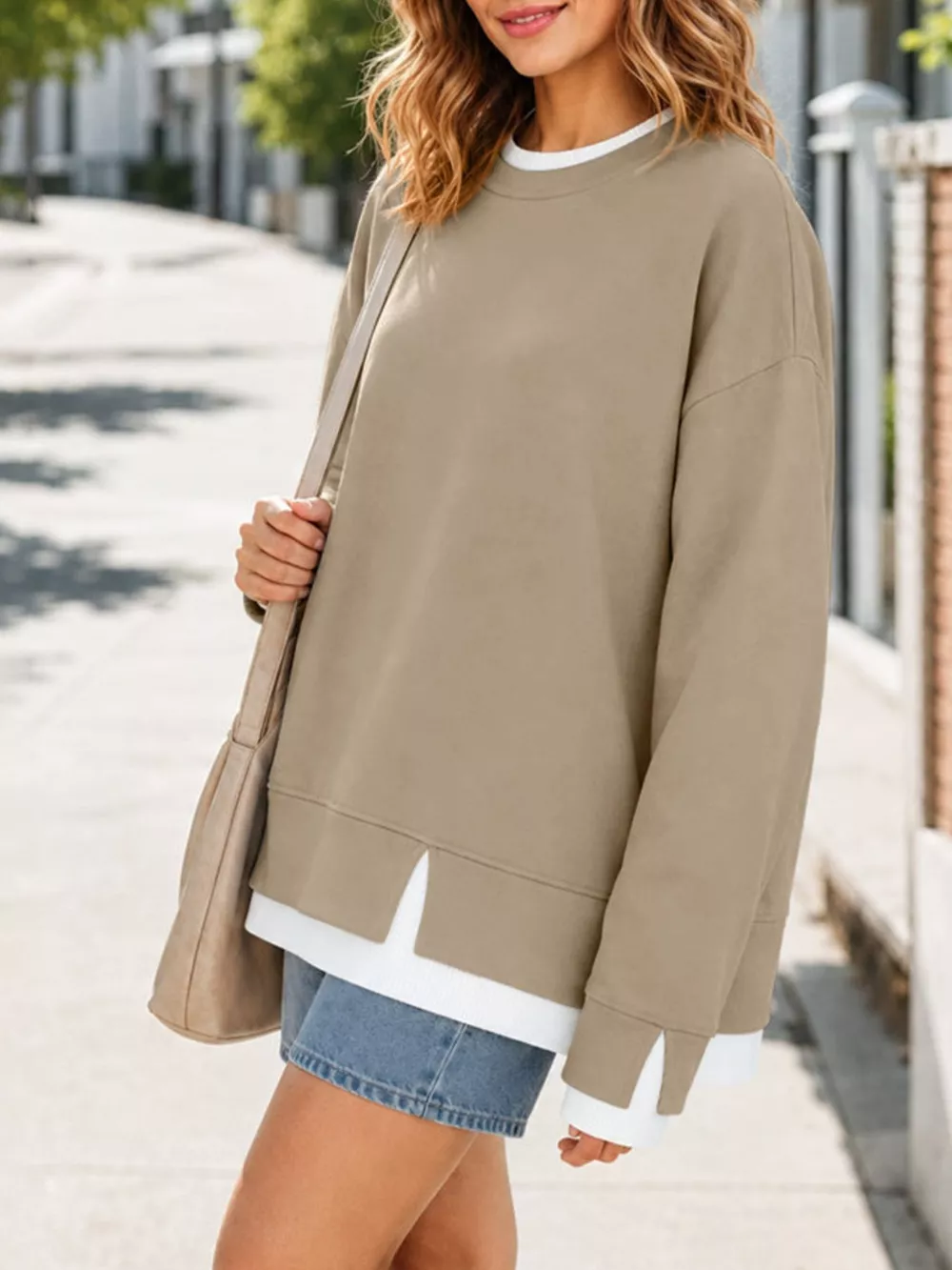 Crewneck Sweatshirt with Contrast Ribbed Trim, image 16