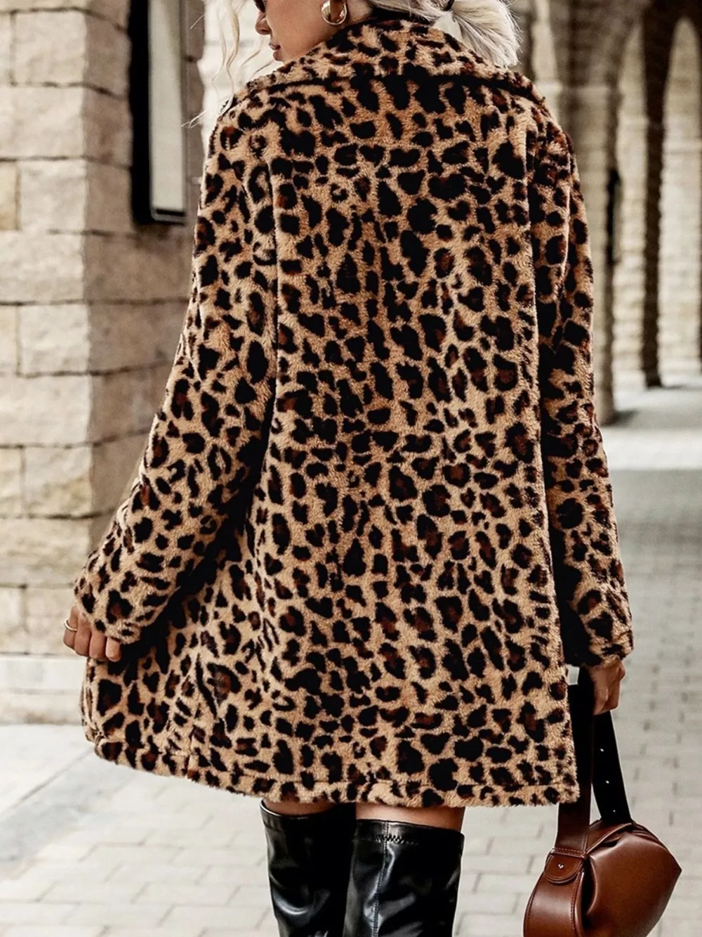 Leopard Print Faux Fur Longline Coat, image 4