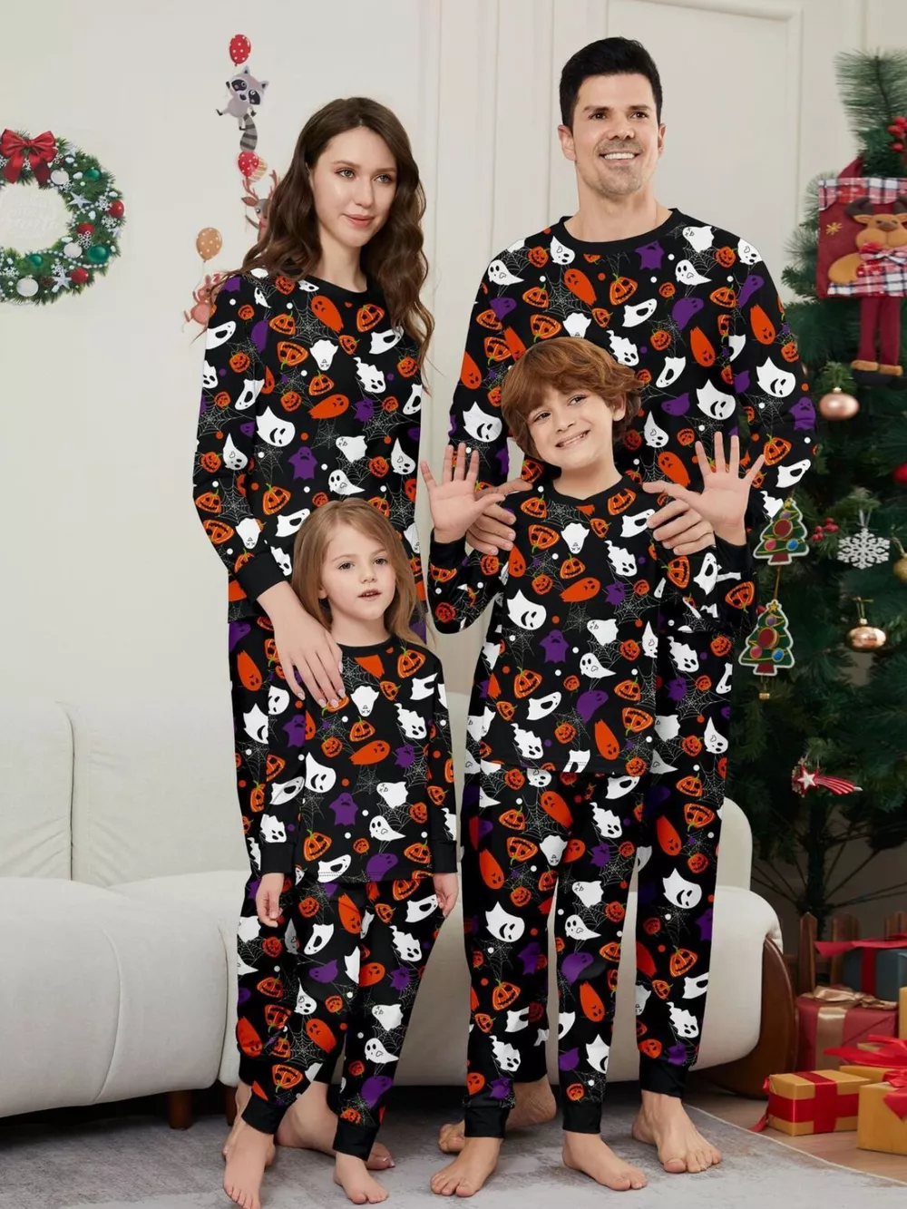 Full Size Halloween Themed Family Matching Pajama Set with Ghost and Pumpkin Print Plus Size, image 2