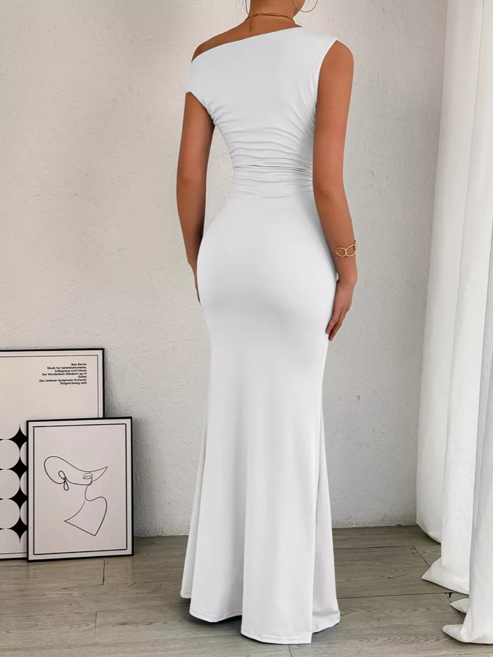 One-Shoulder Ruched Bodycon Maxi Dress, image 12