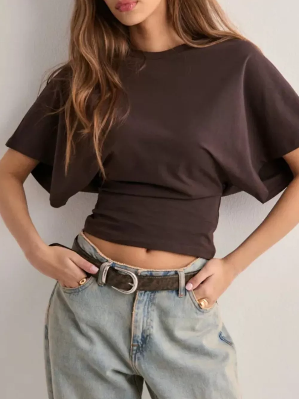 Batwing Sleeve Fitted Waist T-Shirt, image 2