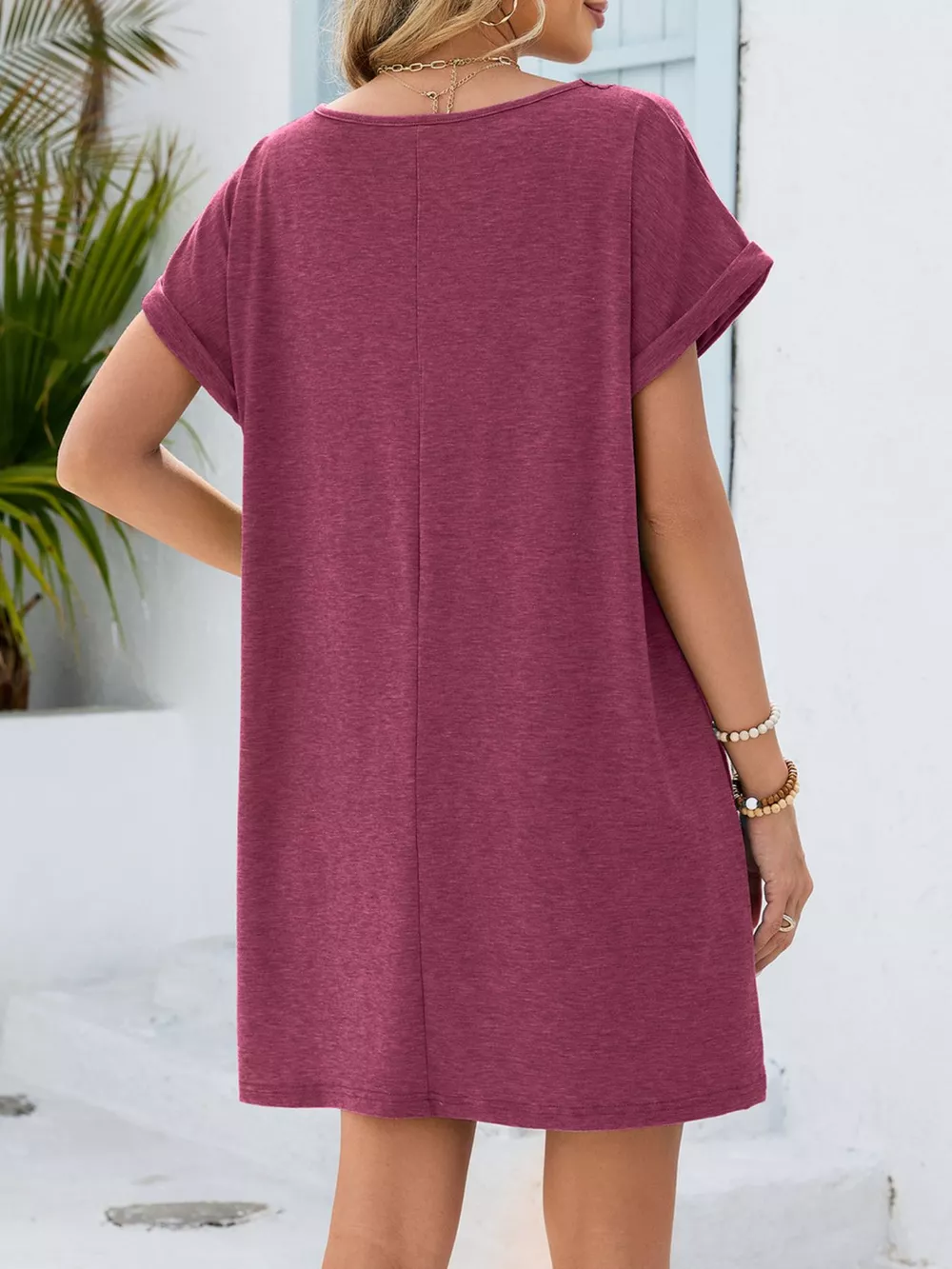 Lace Trim Notched Short Sleeve Dress, image 19