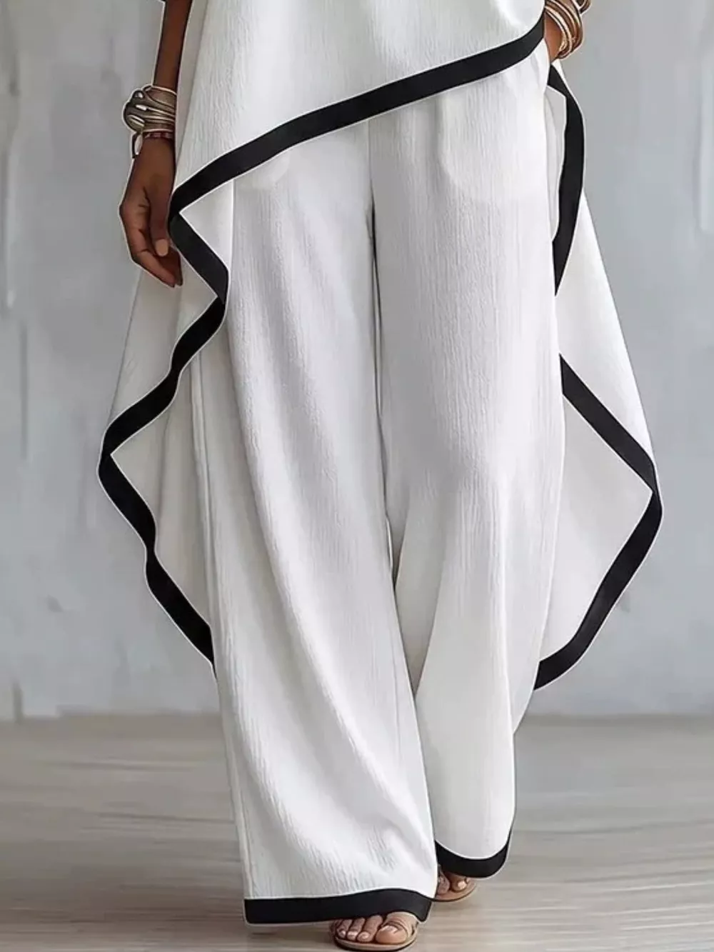 Full Size Contrast Trim High-Low Top and Pants Set Plus Size, image 3