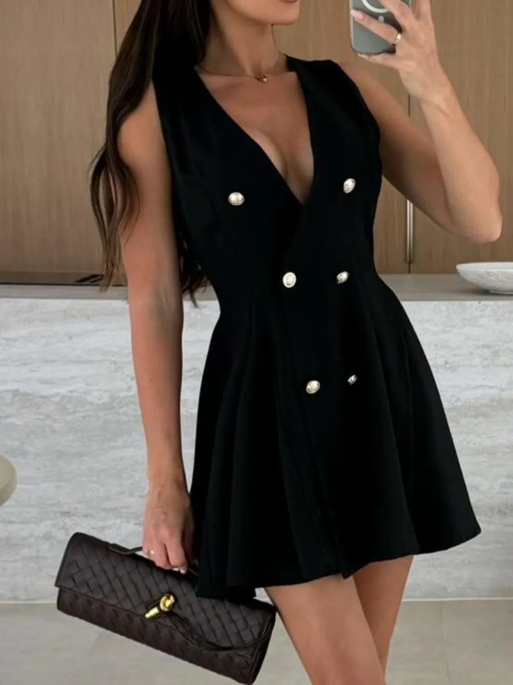 Sleeveless Double-Breasted Mini Dress, image 3