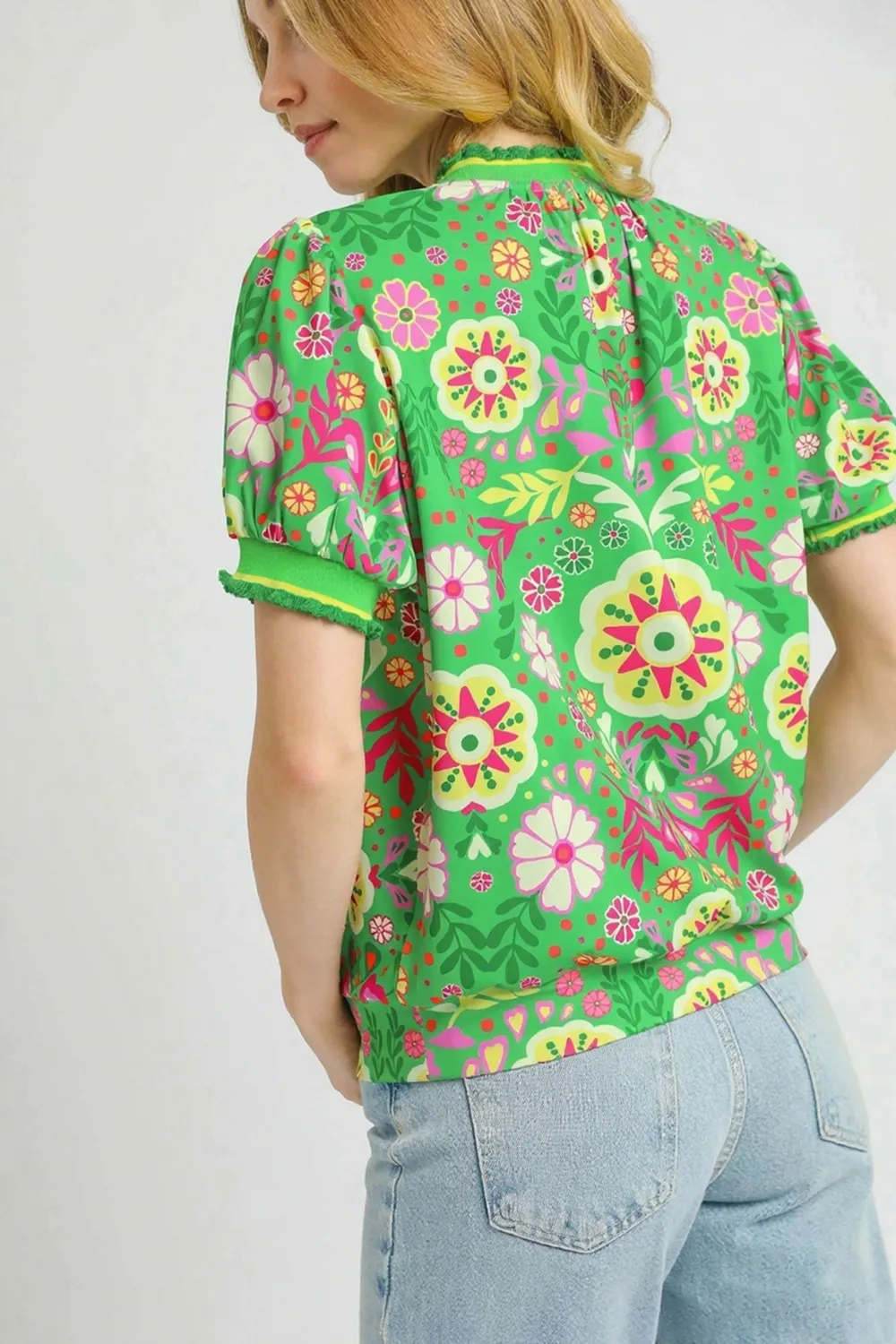 Retro Floral Puff Sleeve Top, image 2