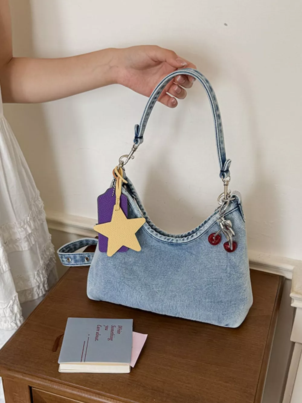 Star Charm Denim Shoulder Bag, image 10