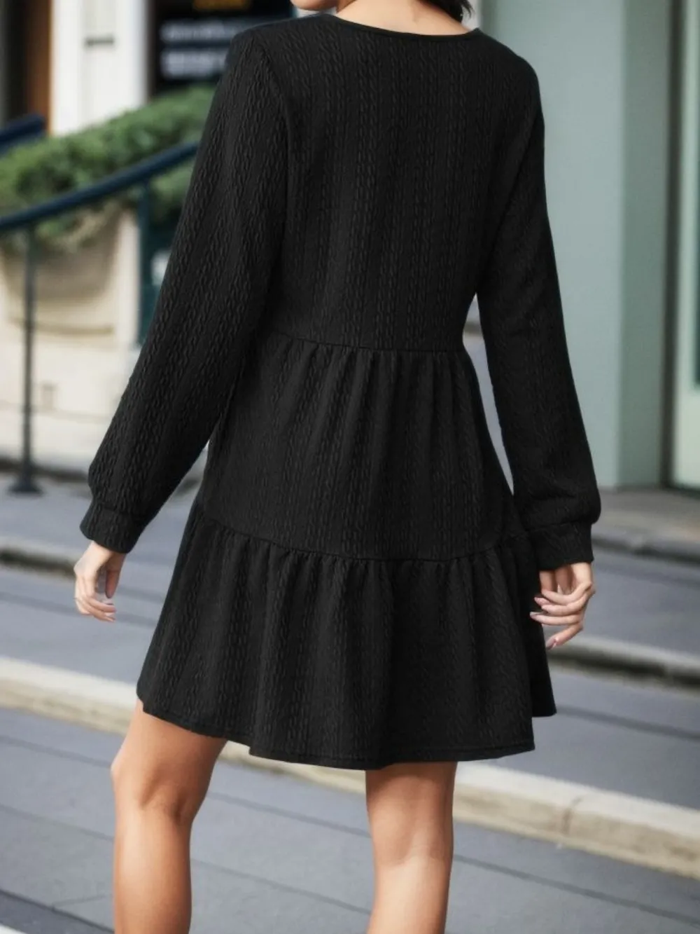 V-Neck Long Sleeve Mini Dress, image 2