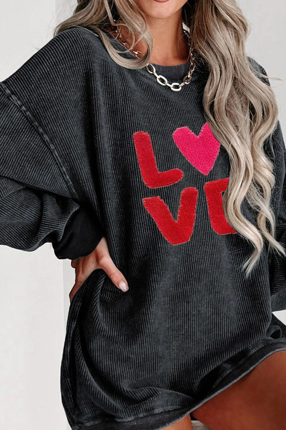 Valentine’s Day LOVE Round Neck Long Sleeve Sweatshirt, image 2