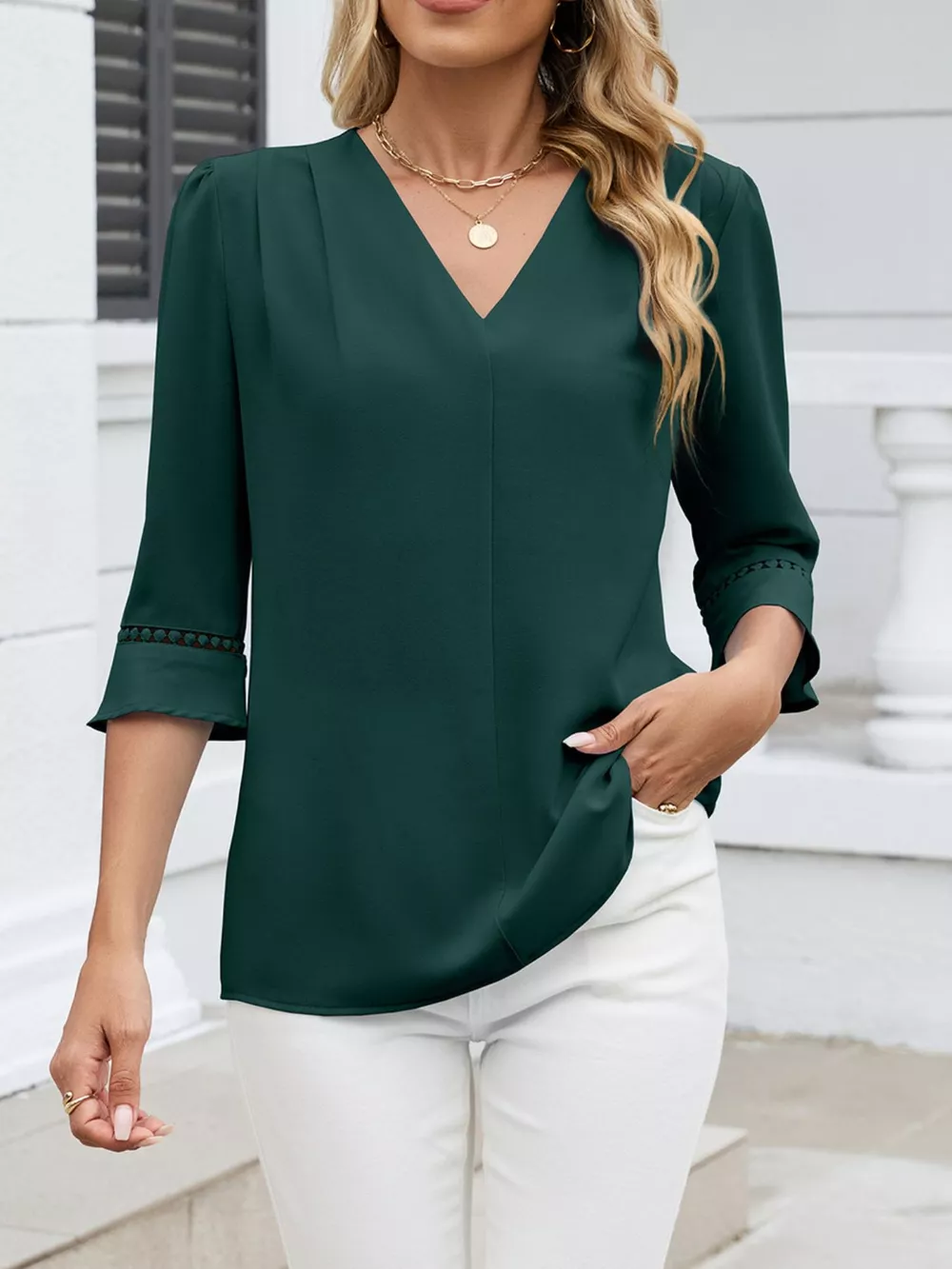 V-Neck 3/4 Sleeve Blouse, image 11