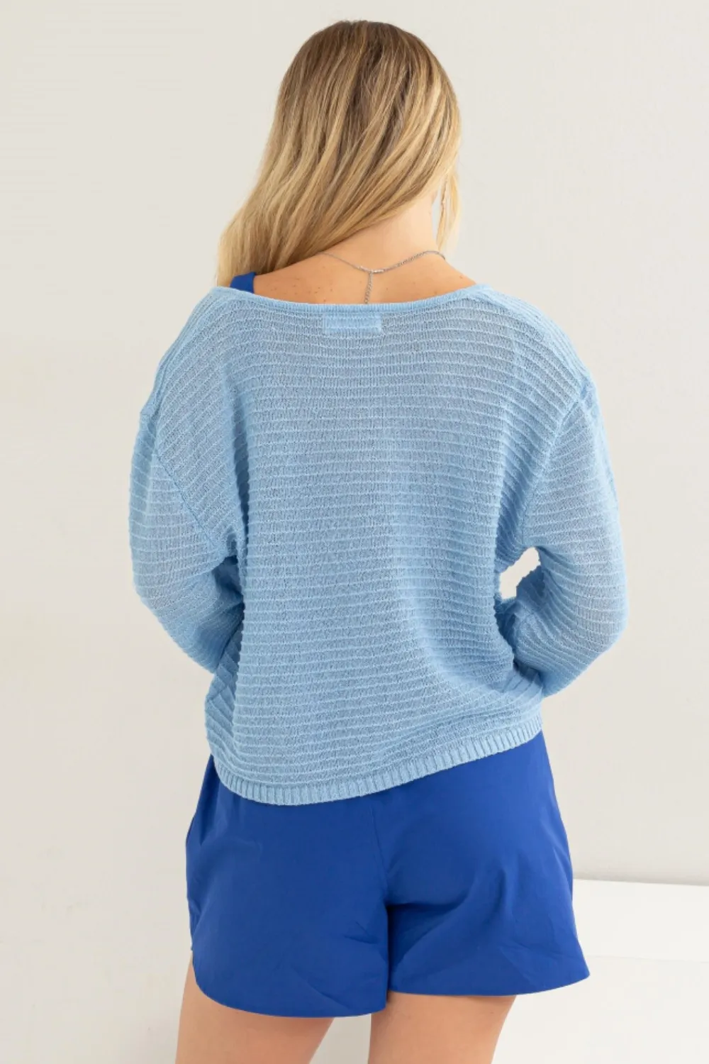 V-Neck Stripe Texture Long Sleeve Top, image 2