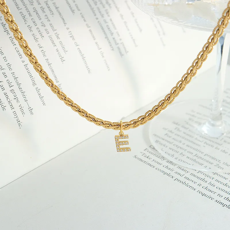Brass Inlaid Zircon Letter Pendant Necklace, image 6