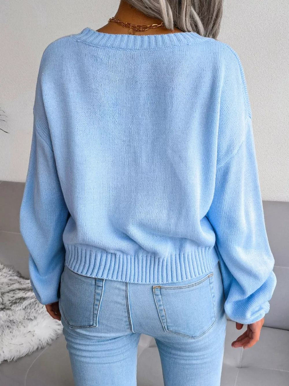 Cloud Pattern Button-Up Cropped Cardigan, image 14