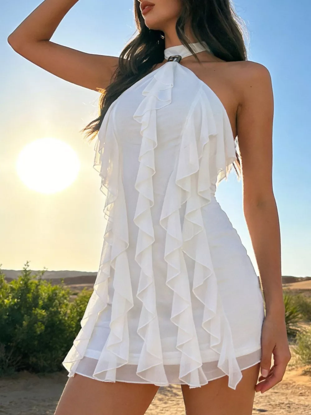 Ruffle Halter Neck Mini Dress, image 3