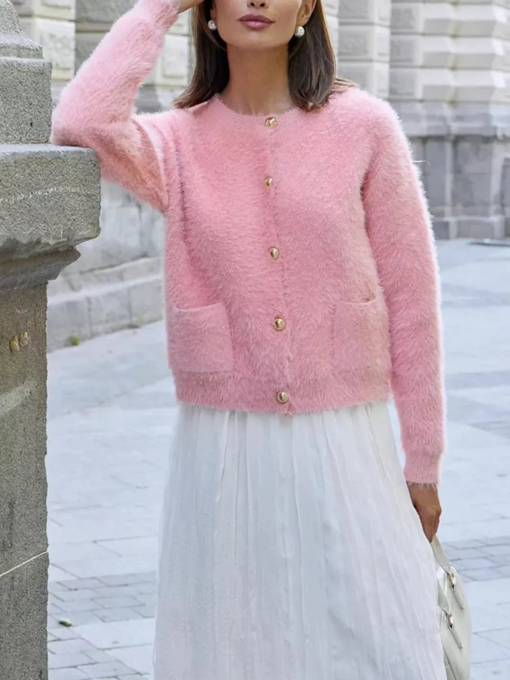 Fluffy Knit Button Up Cardigan, image 4