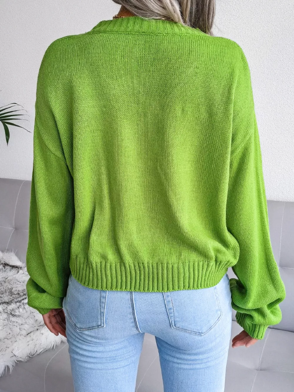 Cloud Pattern Button-Up Cropped Cardigan, image 3