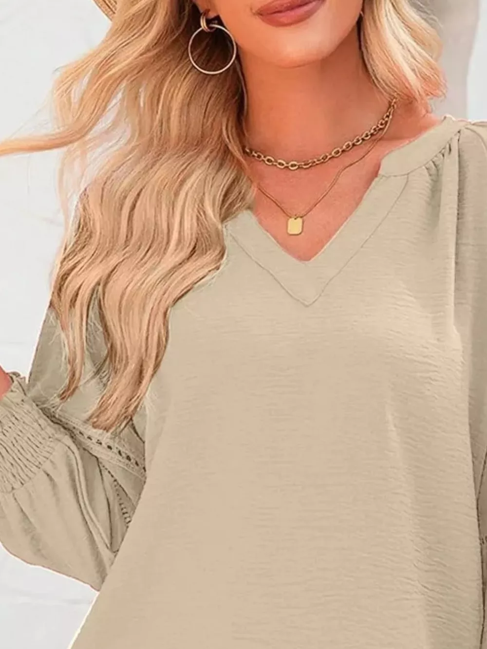 Solid Color Smocked Long Sleeve Blouse, image 13