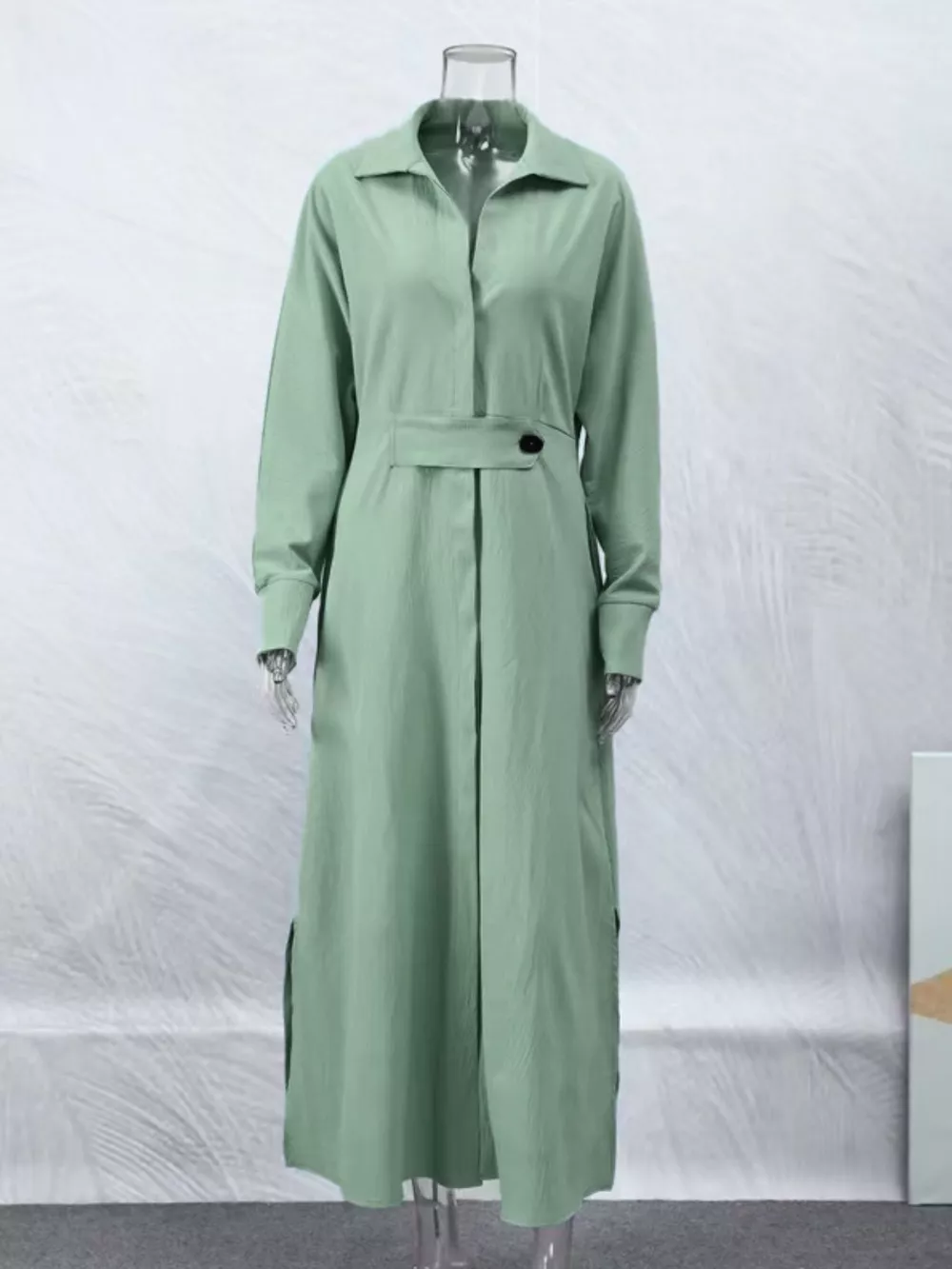 Side Slit Long Sleeve Shirt Dress, image 6