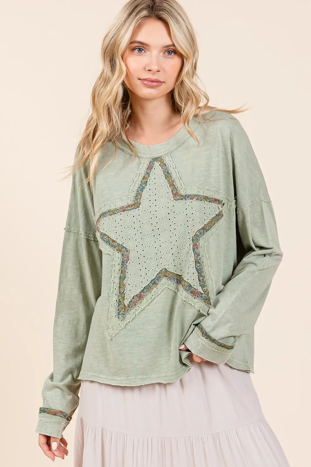 Mineral Wash Star Patch Long Sleeve T-Shirt, image 3